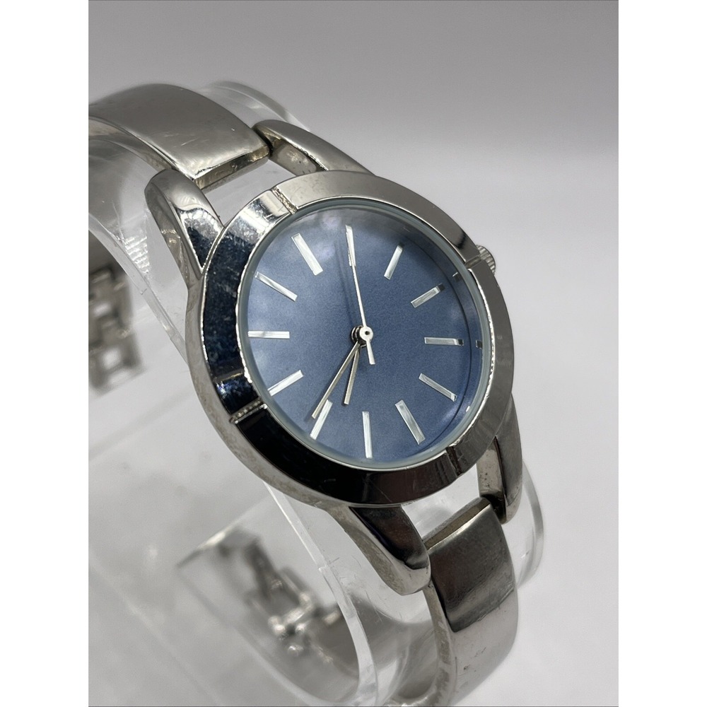 Women's Quartz Watch Blue Dial Silver 6.5" Band- New Battery